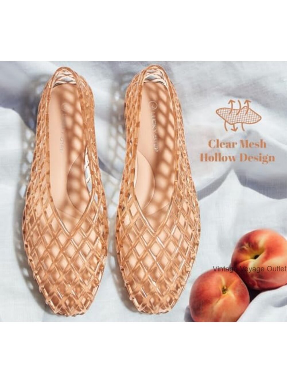 Women's Jelly Ballet Flats Mesh Casual Slip-On Closed Toe Clear Hollow Sandals - Picture 3 of 6